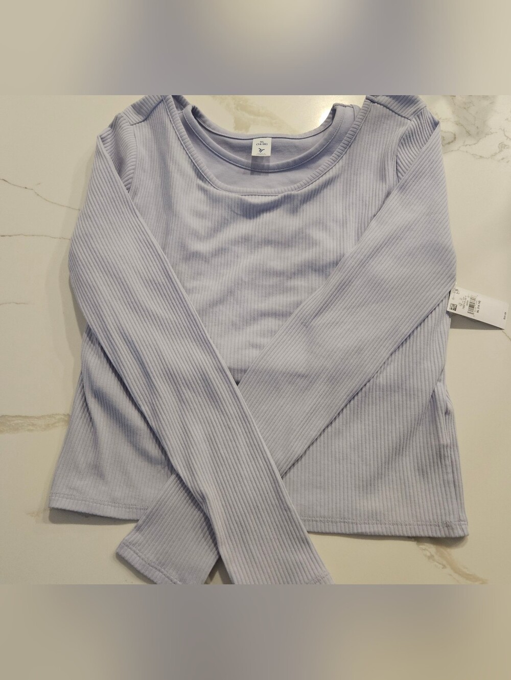 NWT Girls Light Lilac Ribbed Long-Sleeve Tee w/insert Bralette